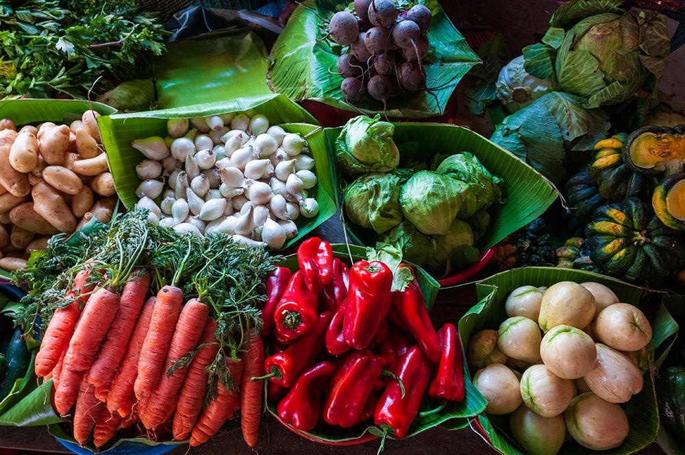 Fresh vegetables for sale at the Santa Maria de Jesus market  Sacatepequez-Guatemala